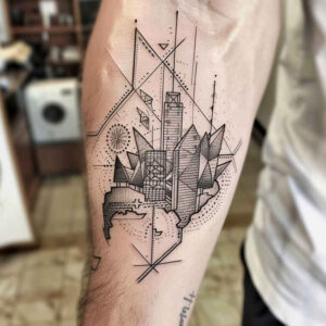 geometric tattoo design ideas retro tattoo delicate arcs embodying endurance