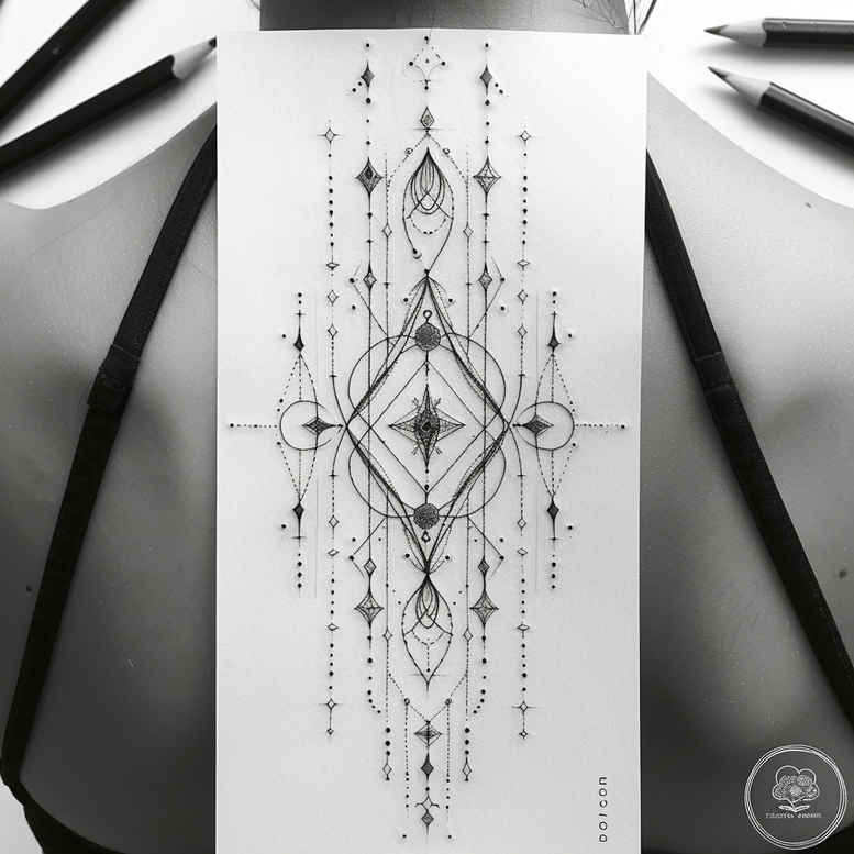 geometric tattoo design ideas diamond grid mandala border symbolising strength
