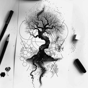 geometric tattoo design ideas angular form ornamental swirl for nape