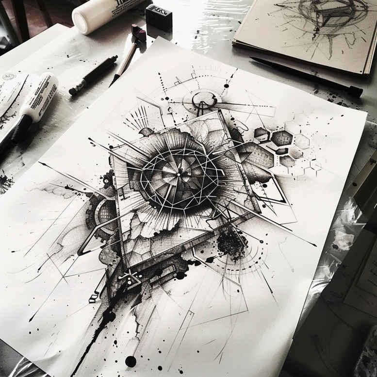 geometric tattoo design ideas dot grid soft curves for ribs