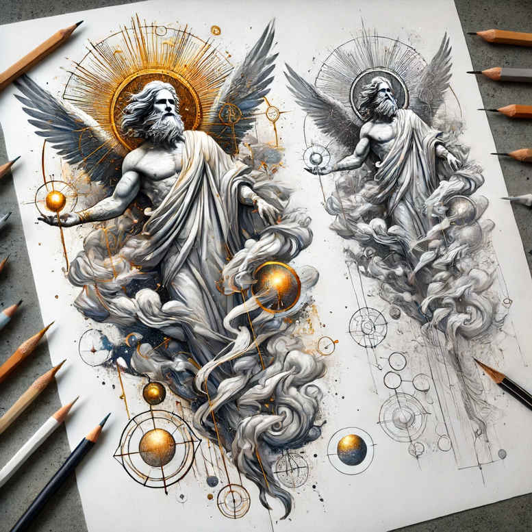 divine-light – tattoo design ideas free ai generated – smooth-blackwork – for-upper-back – Gallery: god-inkby-ai