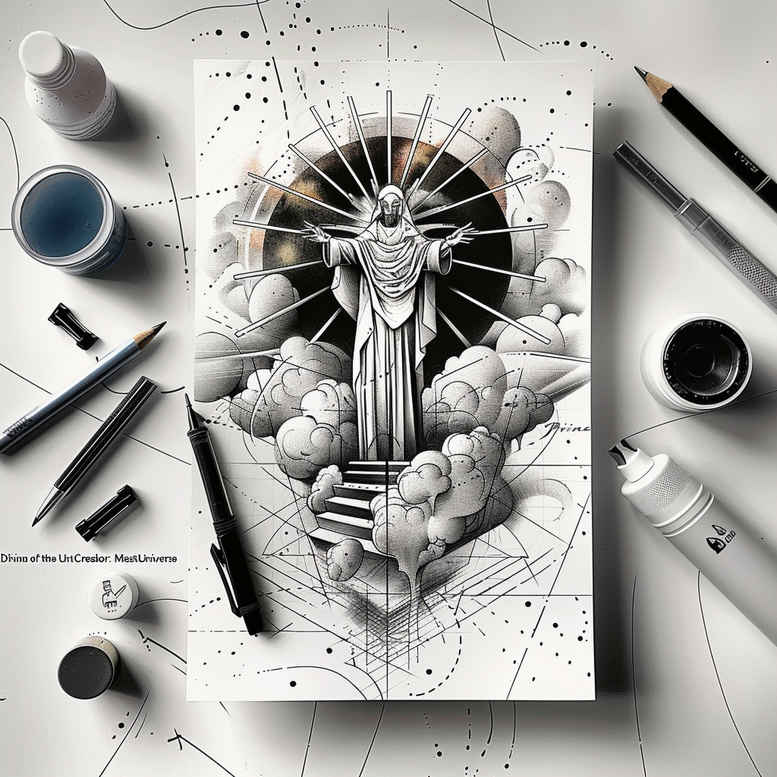 divine-light-symbol – tattoo design ideas free ai generated – micro-detail – for-knee – Gallery: god-inkby-ai