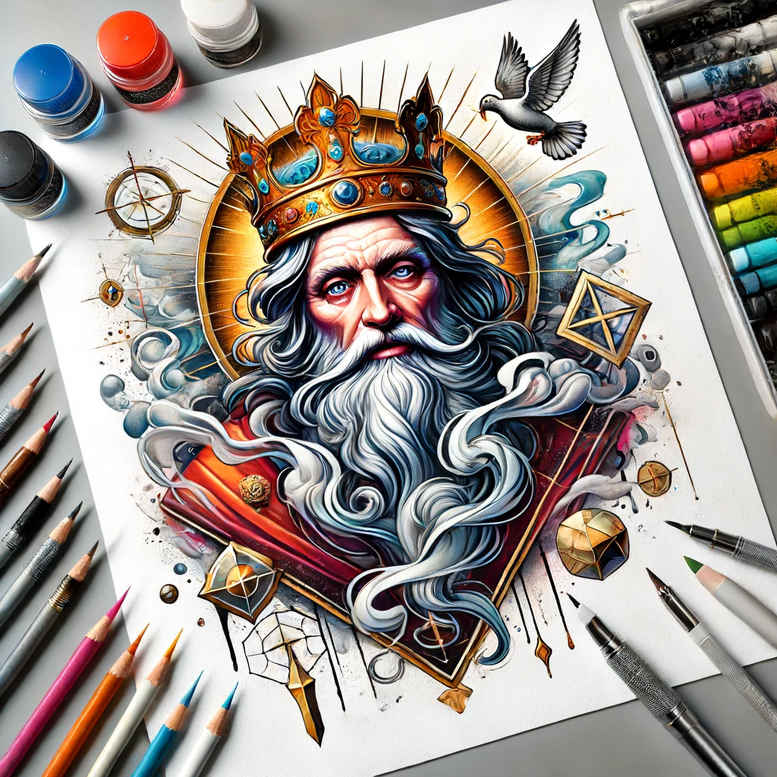 merciful-god – tattoo design ideas free ai generated – contrast-play – for-abdomen – Gallery: god-inkby-ai