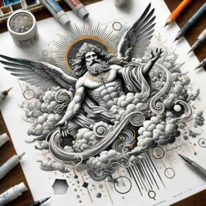 merciful-god – tattoo design ideas free ai generated – soft-contrast – for-outer-arm – Gallery: god-inkby-ai