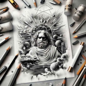 protector-god – tattoo design ideas free ai generated – contour-shading – for-upper-arm – Gallery: god-inkby-ai