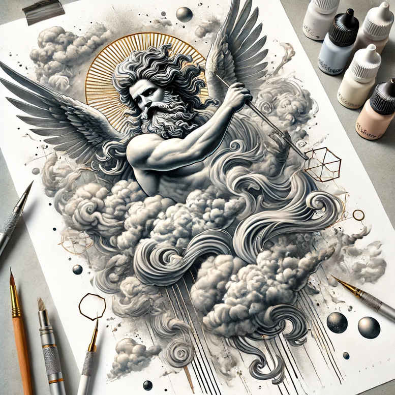 protector-god – tattoo design ideas free ai generated – glass-effect – for-upper-back – Gallery: god-inkby-ai