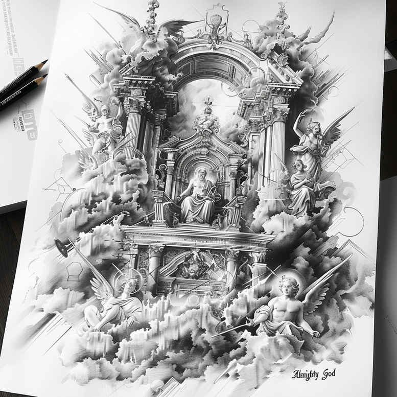 spiritual-presence – tattoo design ideas free ai generated – surrealism-ethereal-glow – for-shin – Gallery: god-inkby-ai