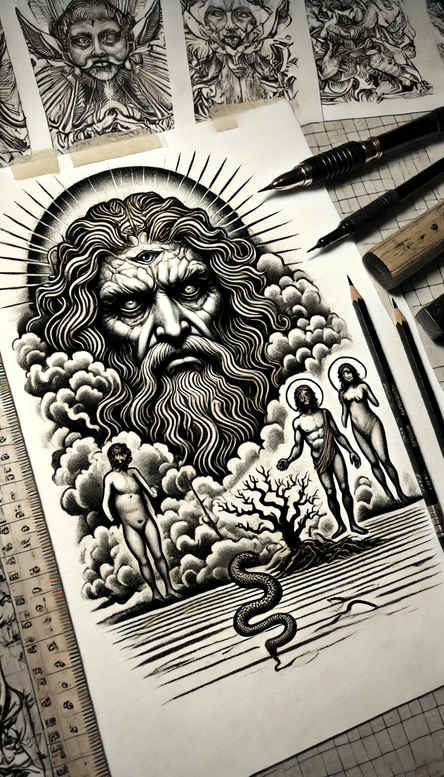 god tattoo design ideas Surrealism morphic transformation ancient meaning courage