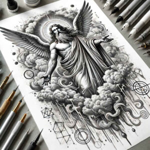god tattoo design ideas Surrealism melted shapes divine figure meaning courage