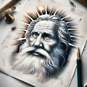 god tattoo design ideas Realism textured skin divine figure symbol of courage