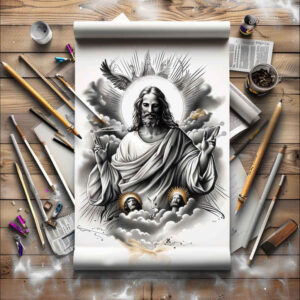 god tattoo design ideas bold outline divine power for thigh