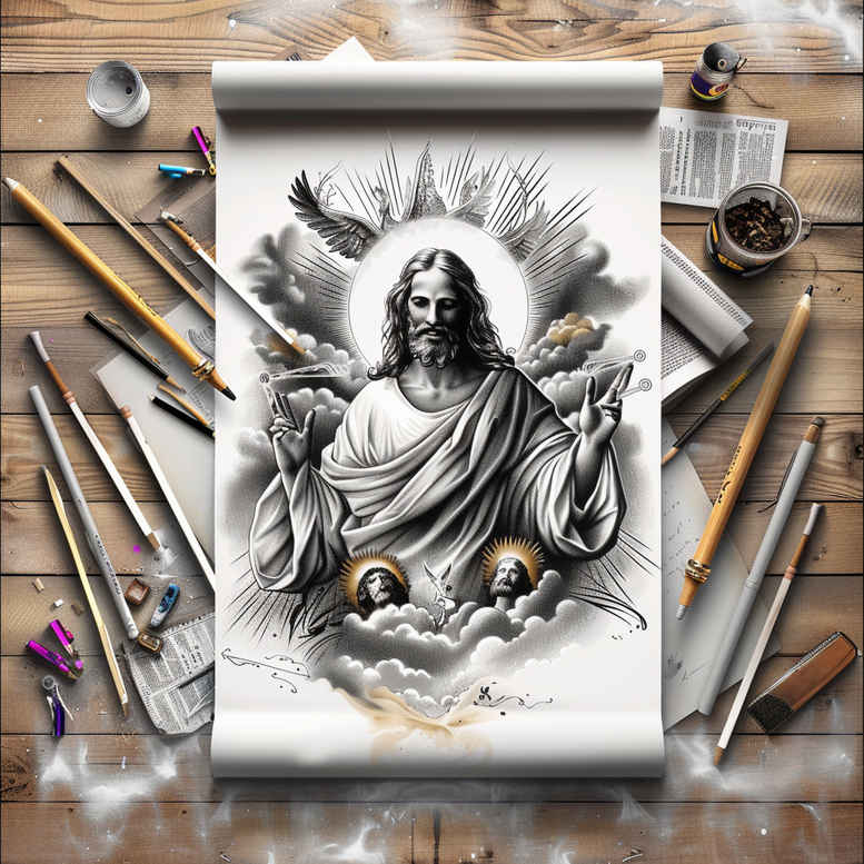 god tattoo design ideas bold outline divine power for thigh