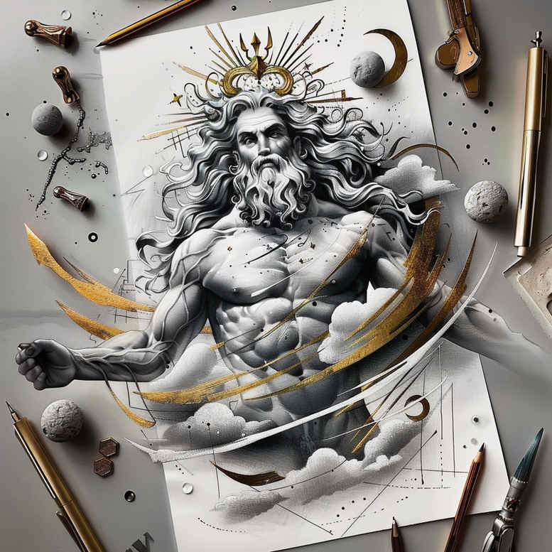 god tattoo design ideas Realism smooth gradients divine strength for side torso
