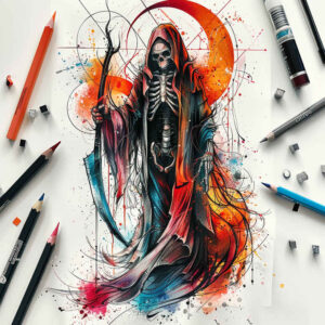 dark-reaper-agony-neotraditional-defined-outlines – tattoo design ideas free ai generated – Gallery: grim-reaper-inkby-ai