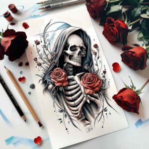 apocalyptic-reaper – tattoo design ideas free ai generated – surrealism-phantasmagoria – for-upper-thigh – Gallery: grim-reaper-inkby-ai