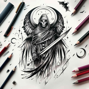 dark-figure – tattoo design ideas free ai generated – neotraditional-enhanced-shading – for-ribs – Gallery: grim-reaper-inkby-ai