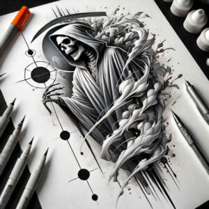 dark-figure – tattoo design ideas free ai generated – neotraditional-modern-classic – for-forearm – Gallery: grim-reaper-inkby-ai