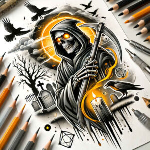 dark-reaper – tattoo design ideas free ai generated – realism-natural-blush – for-hand – Gallery: grim-reaper-inkby-ai