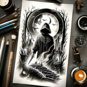 dark-silhouette – tattoo design ideas free ai generated – invisible-entity – for-palm – Gallery: grim-reaper-inkby-ai