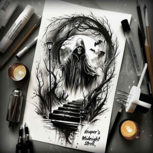 dark-silhouette – tattoo design ideas free ai generated – neotraditional-bold-color-blocks – for-spine – Gallery: grim-reaper-inkby-ai