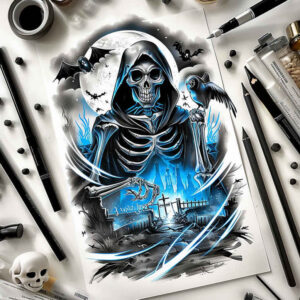 dark-spirit-tattoo – tattoo design ideas free ai generated – realism-reflection-effect – for-biceps – Gallery: grim-reaper-inkby-ai