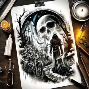 dark-symbol – tattoo design ideas free ai generated – torment – for-chest – Gallery: grim-reaper-inkby-ai