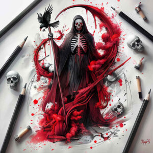 dark-tattoo – tattoo design ideas free ai generated – unsettling – for-foot – Gallery: grim-reaper-inkby-ai