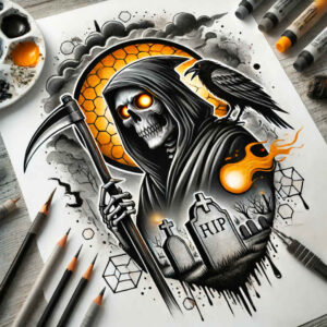 death-and-fate – tattoo design ideas free ai generated – realism-illustrative-style – for-full-back – Gallery: grim-reaper-inkby-ai