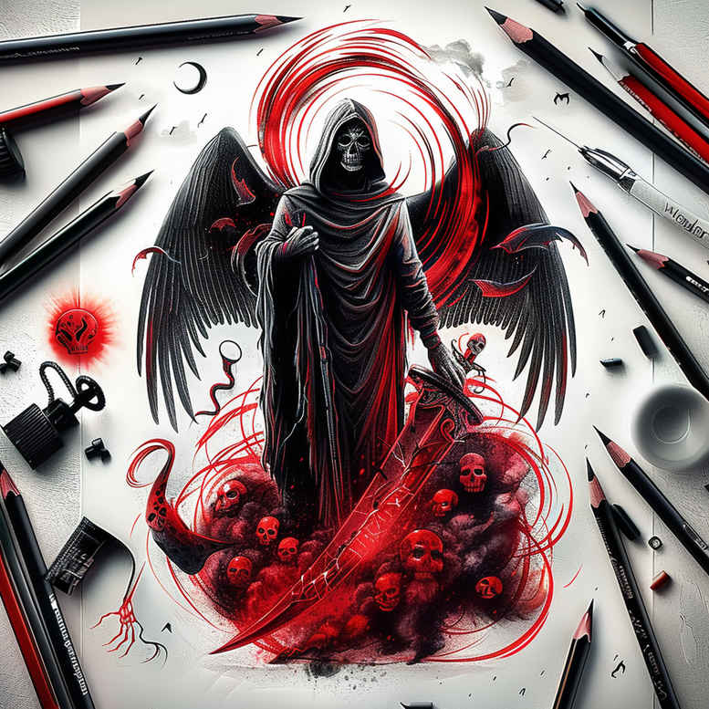 death-and-fate – tattoo design ideas free ai generated – realism-natural-contours – for-elbow – Gallery: grim-reaper-inkby-ai
