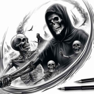 death-and-light – tattoo design ideas free ai generated – lurking – for-scapula – Gallery: grim-reaper-inkby-ai