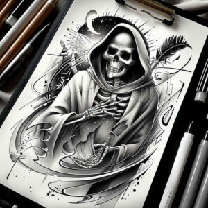 death-and-rebirth – tattoo design ideas free ai generated – realism-high-definition – for-calf – Gallery: grim-reaper-inkby-ai