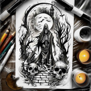 death-and-rebirth – tattoo design ideas free ai generated – realism-studio-quality – for-upper-back – Gallery: grim-reaper-inkby-ai