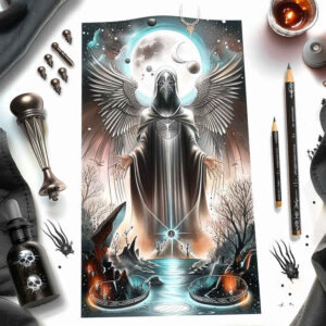 death-and-rebirth – tattoo design ideas free ai generated – surrealism-displaced-objects – for-upper-chest – Gallery: grim-reaper-inkby-ai