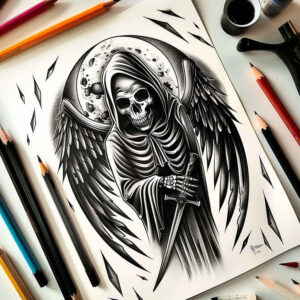 death-and-soul – tattoo design ideas free ai generated – neotraditional-layered-color – for-shoulder – Gallery: grim-reaper-inkby-ai