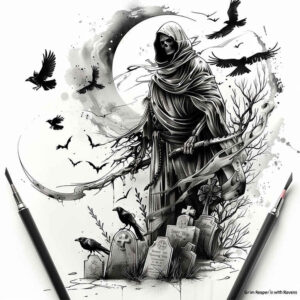 death-and-time – tattoo design ideas free ai generated – neotraditional-decorative-flourishes – for-triceps – Gallery: grim-reaper-inkby-ai