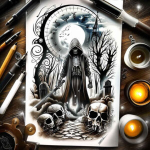death-and-transcendence – tattoo design ideas free ai generated – realism-visual-truth – for-wrist – Gallery: grim-reaper-inkby-ai