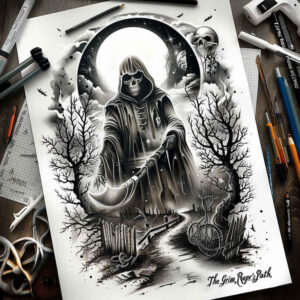 death-bringer-for-men – tattoo design ideas free ai generated – surrealism-imaginative – for-upper-back – Gallery: grim-reaper-inkby-ai