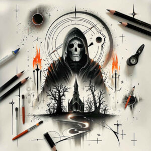 death-figure – tattoo design ideas free ai generated – neotraditional-textural-detail – for-ribs – Gallery: grim-reaper-inkby-ai