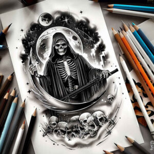 soul-reaper-midnight-realism-gradient-tones – tattoo design ideas free ai generated – Gallery: grim-reaper-inkby-ai