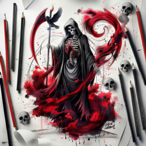 death-guardian – tattoo design ideas free ai generated – neotraditional-soft-shadows – for-fingers – Gallery: grim-reaper-inkby-ai
