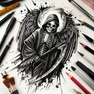 reaper-with-scythe-desolate-neotraditional-modern-classic – tattoo design ideas free ai generated – Gallery: grim-reaper-inkby-ai