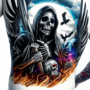 death-figure-stitched-realism-naturalistic – tattoo design ideas free ai generated – Gallery: grim-reaper-inkby-ai