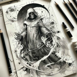 death-icon – tattoo design ideas free ai generated – realism-shadow-realism – for-shoulder – Gallery: grim-reaper-inkby-ai