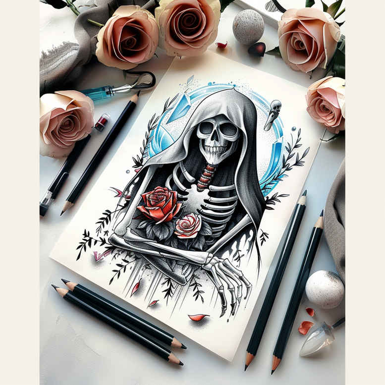 death – tattoo design ideas free ai generated – tattered-clothing – for-triceps – Gallery: grim-reaper-inkby-ai