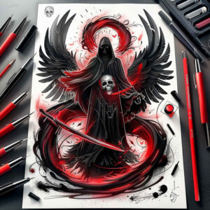 death-silhouette – tattoo design ideas free ai generated – realism-balanced-light – for-forearm – Gallery: grim-reaper-inkby-ai