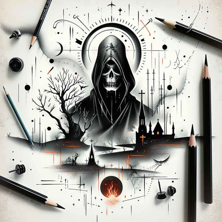 death-symbolism – tattoo design ideas free ai generated – neotraditional-artistic-contrast – for-triceps – Gallery: grim-reaper-inkby-ai