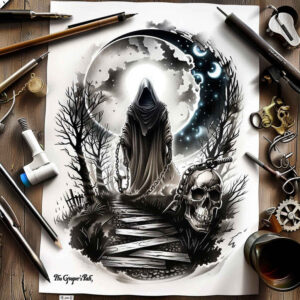 deaths-scythe-mirror-image-neotraditional-refined-lines – tattoo design ideas free ai generated – Gallery: grim-reaper-inkby-ai