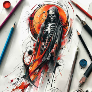 death-watcher – tattoo design ideas free ai generated – neotraditional-modern-classic – for-foot – Gallery: grim-reaper-inkby-ai