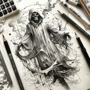 death-watcher – tattoo design ideas free ai generated – realism-clean-background – for-forearm – Gallery: grim-reaper-inkby-ai