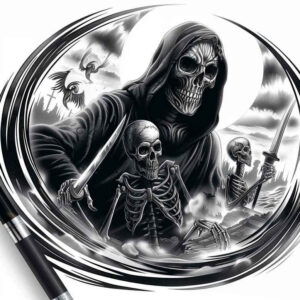 death-with-scythe – tattoo design ideas free ai generated – neotraditional-layered-fill – for-upper-arm – Gallery: grim-reaper-inkby-ai